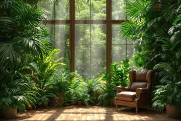 Fototapeta na wymiar a room with serene peaceful ambiance and plants decorated ideas style inspiration