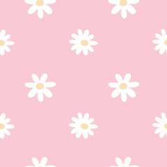Vector cute seamless pink pastel daisy pattern Floral seamless pattern with chamomile. Cute abstract daisy flowers.hand drawn on pink background vector illustration. Cute summer spring wallpaper