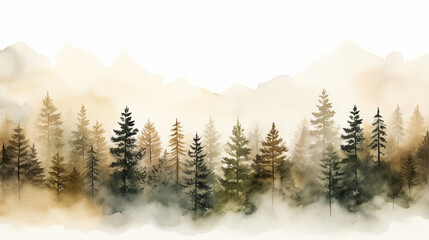 A forest in watercolor clipart style
