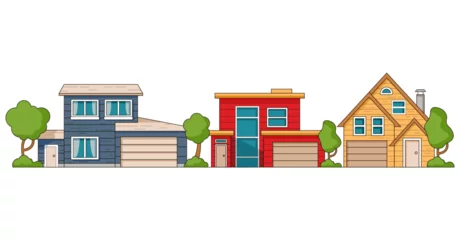 Rollo Village neighborhood line art vector.Simple house icon cityscape.Urban landscape with city street or district.Cityscape with residential houses.Isolated on white background. © dukesn