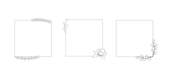 Set of square templates with hand drawn botanical elements. Vector illustration