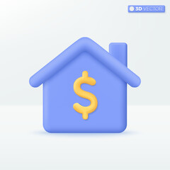 3d House and dollar symbol icon. Trendy Smart Home, Real estate, loan, mortgage, back concept. 3D vector isolated illustration design. 3D vector isolated illustration, Cartoon pastel Minimal style.