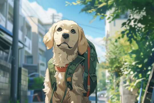 Anime Dog All Set To Go To School With A Backpack