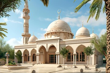 Fototapeta na wymiar mosque is situated near calm waters which reflect its majestic structure