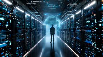 Technician Monitoring Data Center Network