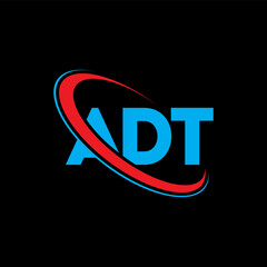ADT logo. ADT letter. ADT letter logo design. Initials ADT logo linked with circle and uppercase monogram logo. ADT typography for technology, business and real estate brand.