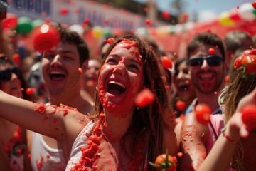 La Tomatina Festival: Joyful Tomato-Throwing Extravaganza - obrazy, fototapety, plakaty