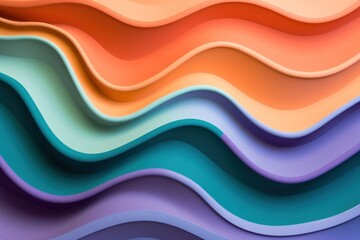 A orange, purple, and green paper wallpaper, in the style of light orange and light brown, colorful curves