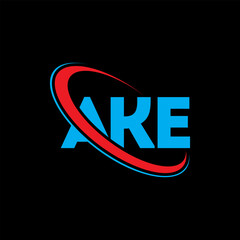 AKE logo. AKE letter. AKE letter logo design. Initials AKE logo linked with circle and uppercase monogram logo. AKE typography for technology, business and real estate brand.
