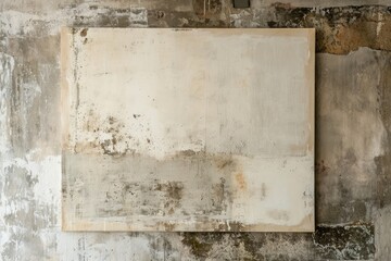 decaying and abandoned space with a white canvas on an easel