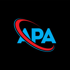 APA logo. APA letter. APA letter logo design. Initials APA logo linked with circle and uppercase monogram logo. APA typography for technology, business and real estate brand. - obrazy, fototapety, plakaty