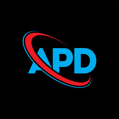 APD logo. APD letter. APD letter logo design. Initials APD logo linked with circle and uppercase monogram logo. APD typography for technology, business and real estate brand. - obrazy, fototapety, plakaty