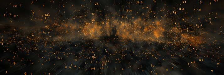 background illustration in Future Dusk colors, with gold glitter, lots of numbers and symbols - obrazy, fototapety, plakaty