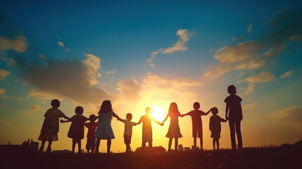 Fototapeta na wymiar silhouette of family on sunset background