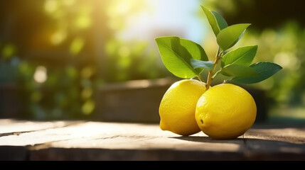 Lemon on table at lemon farm. - obrazy, fototapety, plakaty