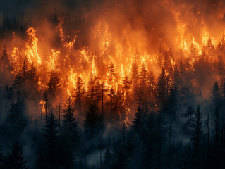 Big fire in a forest