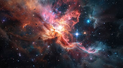 Fototapeta premium Glowing huge nebula with young stars. Space background.