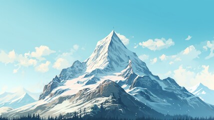A daytime view of a snowy mountain peak under a clear sky, showcasing the breathtaking beauty and pristine nature of a mountain landscape in daylight - Generative AI