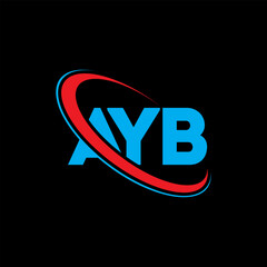 AYB logo. AYB letter. AYB letter logo design. Initials AYB logo linked with circle and uppercase monogram logo. AYB typography for technology, business and real estate brand.