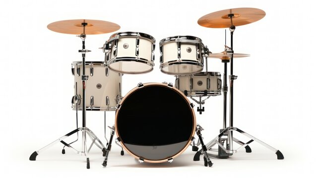 Drumb kit with cymbals, isolated image on white background.
