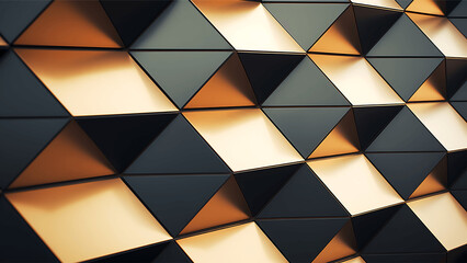 3d rendering of abstract geometric shapes in golden colors. Modern background design.