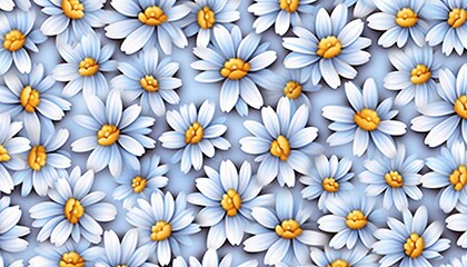 flowers flat pattern with daisies, marshmallow color, daisies and violets
