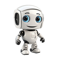 Cute helper robot on transparent or white background generative ai