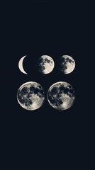 Three Phases of the Moon in Dark Sky