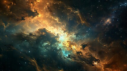 Fototapeta premium Glowing huge nebula with young stars. Space background.