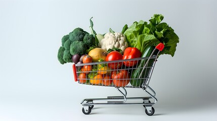 shopping cart full of vegetables isolated