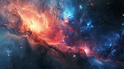 Glowing huge nebula with young stars. Space background.