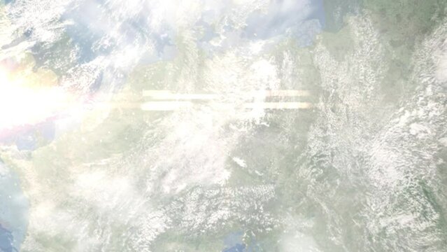 Zoom in from space and focus on Werdau, Germany. 3D Animation. Background for travel intro. Elements of this image furnished by NASA.