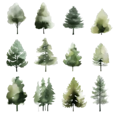 Deurstickers set of trees isolated on transparent background, watercolor png, landscape architecture © Weronika