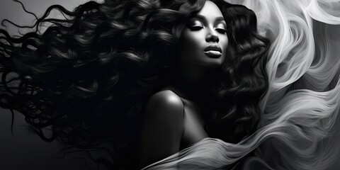 African woman's curly black hair, beautiful and elegant - obrazy, fototapety, plakaty