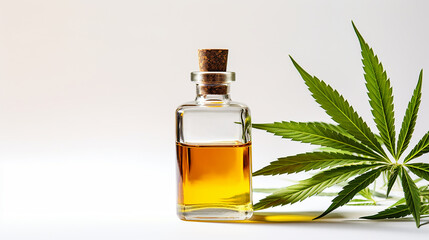 CBD cannabis oil bottle  isolated on white horizontal background with copy space