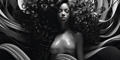 African woman's curly black hair, beautiful and elegant