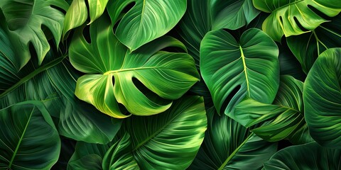 Green large leaves of tropical plants,wallpaper,background.