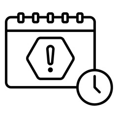 Deadline icon with calendar, clock and warning sign