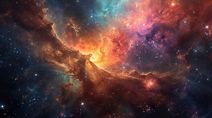 Glowing huge nebula with young stars. Space background.
