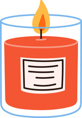 Cartoon burning romantic aroma candle in glass jar