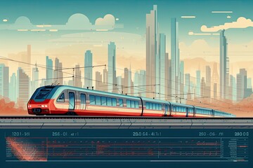 City train or commuter train, High speed train in motion on the railway station at sunset. Fast moving modern passenger train on railway platform. Generative ai