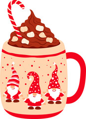 Christmas coffee cup with gnomes, hot eggnog drink