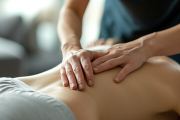 Fototapeta na wymiar Close up of hands giving a back massage