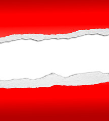 Gap in torn red paper on white background. Copy space