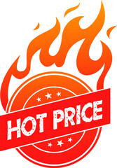 Promotion label with fire flame, hot price deal