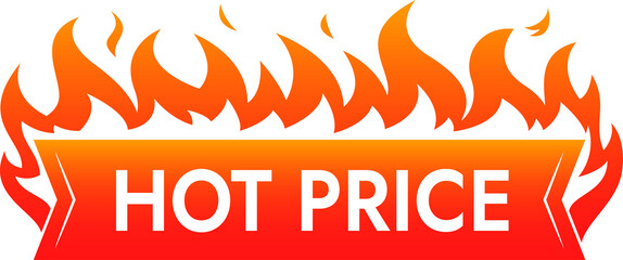 Hot price deal promotion label with fire flame