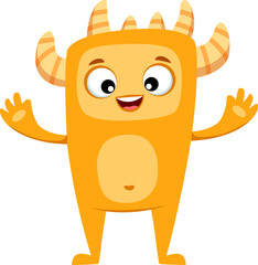 Creepy cartoon funny monster with horns on head © Buch&Bee