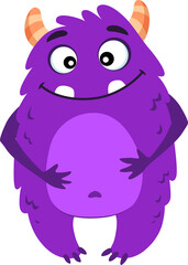 Fototapeta premium Purple funny monster, baby beast cute character
