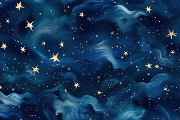 Azure magic starry night. Seamless vector pattern with stars texture marble