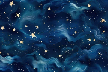Foto auf Leinwand Azure magic starry night. Seamless vector pattern with stars texture marble © Michael